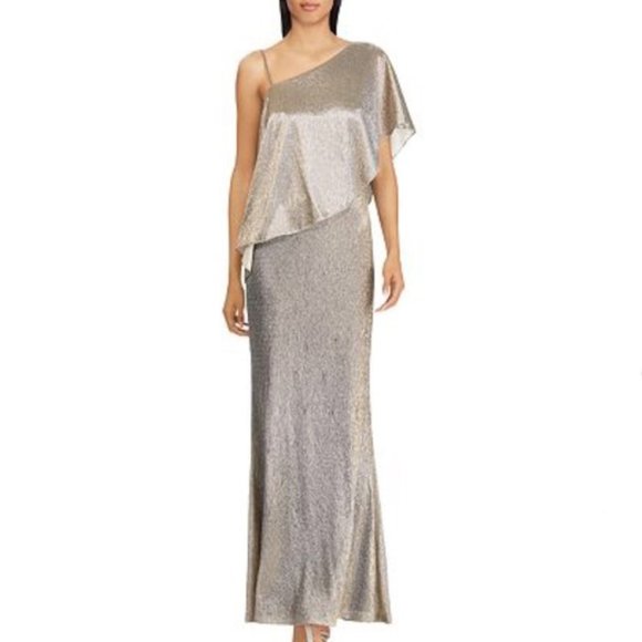 Lauren Ralph Lauren Dresses & Skirts - NWT RALPH LAUREN Gown Gold Metallic One Shoulder 8